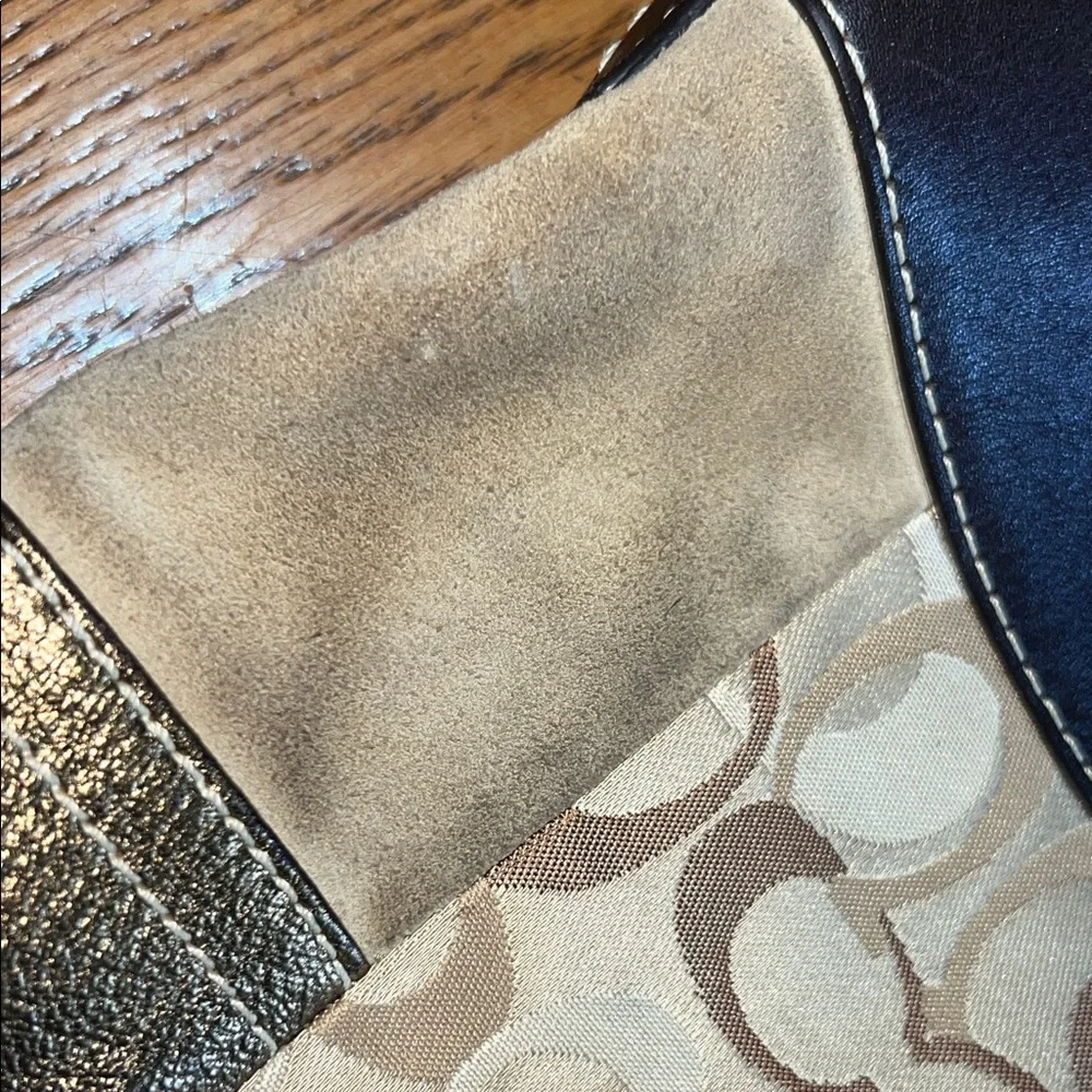 Coach signature Patchwork Crossbody Bag in, Gold, and Brown Leather and suede